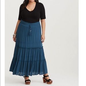 Torrid teal lace tiered gauze maxi skirt
